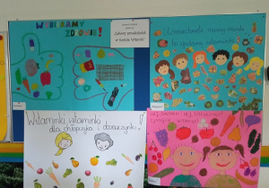 Plakaty wykonane przez dzieci z grup: Biedronki, Mróweczki, Żabki oraz Pszczółki